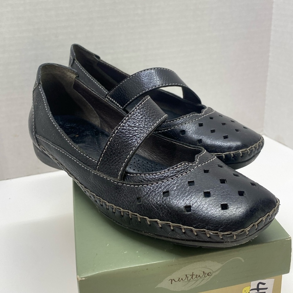 Nurture by Lamaze Black Leather Mary Jane Flats with Perforated Toe